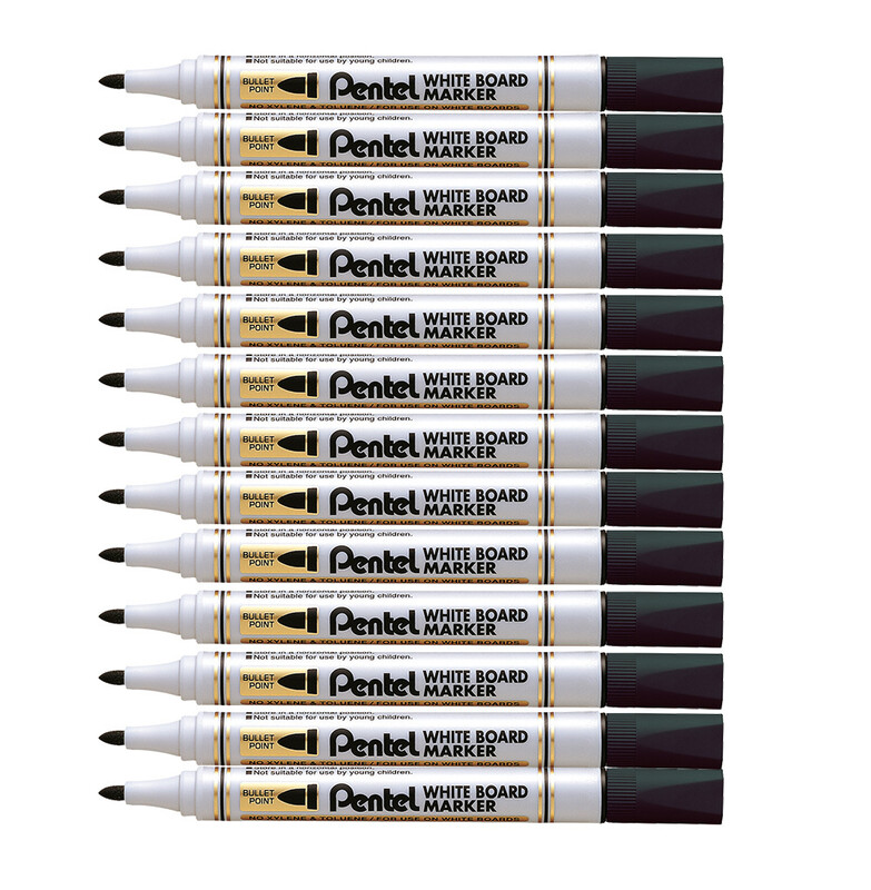 Whiteboard Marker Bullet Tip Black Pack of 12