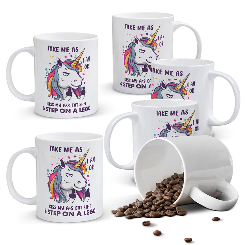 1pc 11oz White Mug with "Take Me As I Am" Unapologetic Quote & Sassy Unicorn, Bold At