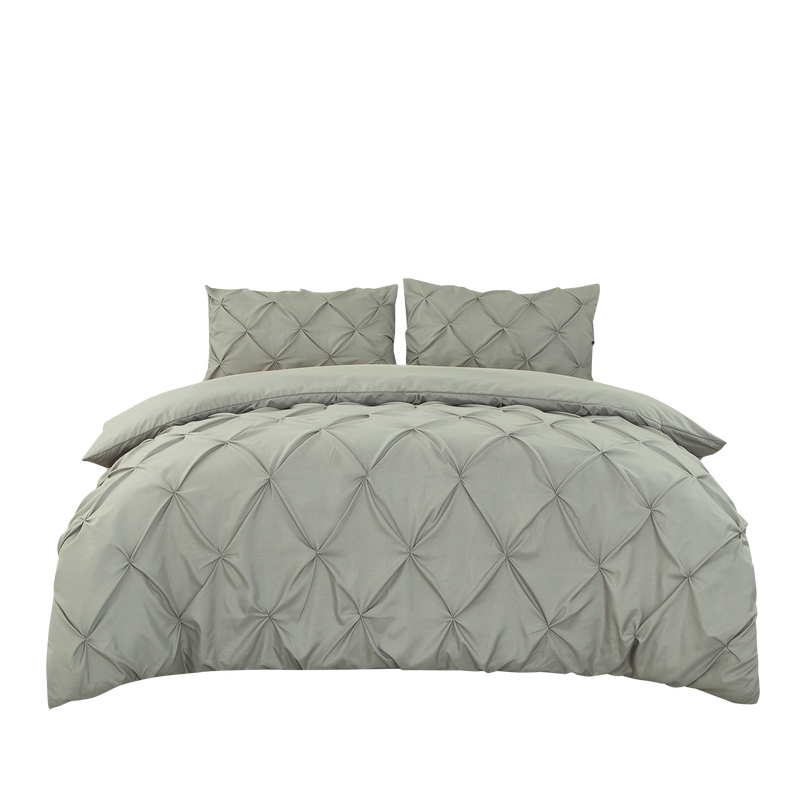 Grey Pleating Brushing Duvet Cover & Pillowcases Set, 260*220CM+50*75CM*2