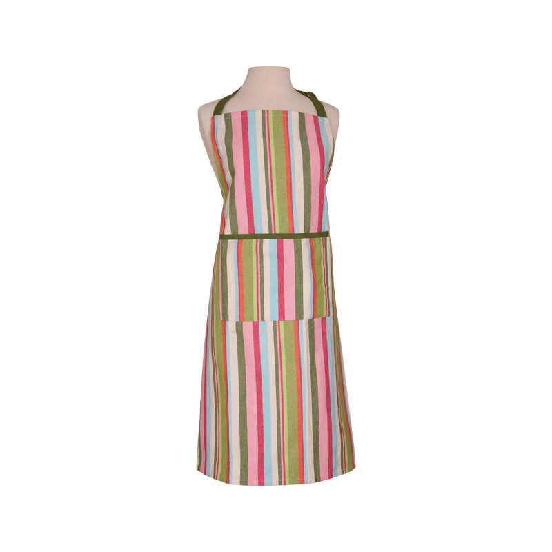 Apron Striped 100% Cotton Green/Pink