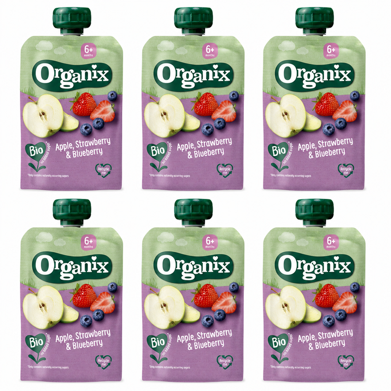 Organix Knijpfles Fruit Appels & Aardbeien & Bosbessen 6 m+ 100 g x 6