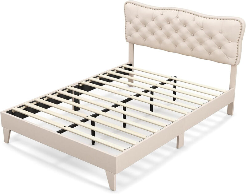 Costway Bed Frame with Button Tufted Headboard-Double Size