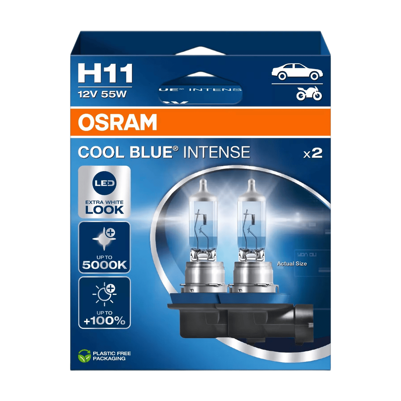 OSRAM COOL BLUE® INTENSE H11, +100% meer licht, tot 5.000K, halogeen koplamp, 2 lampen
