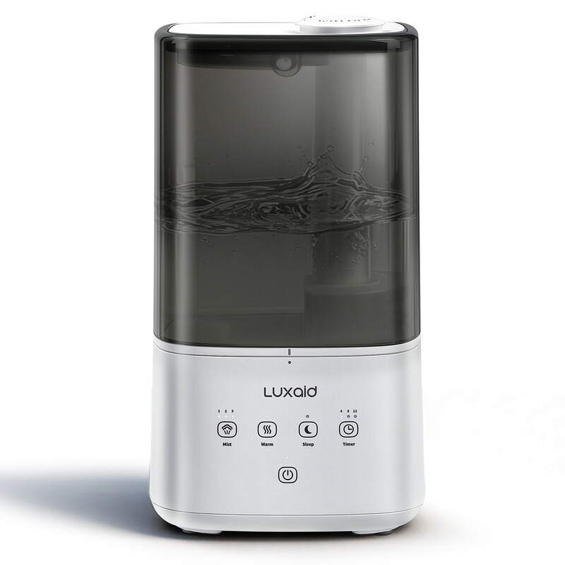 Luxaid 6 liter koel- en warmmist luchtbevochtiger voor grote ruimtes, bovenvulwaterreservoir, touch-bediening, 4/8/12-uurs timer, 20 dB ultrastille slaapstand, 360° nevelmondstuk, aromatherapie voor de slaapkamer