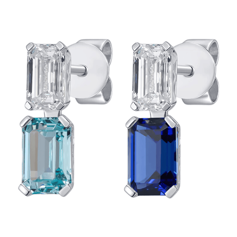 ALAIN MICHAL Collectie Illume oorbellen 925 zilver met een synthetische saffier en een synthetische diamant 2 carat