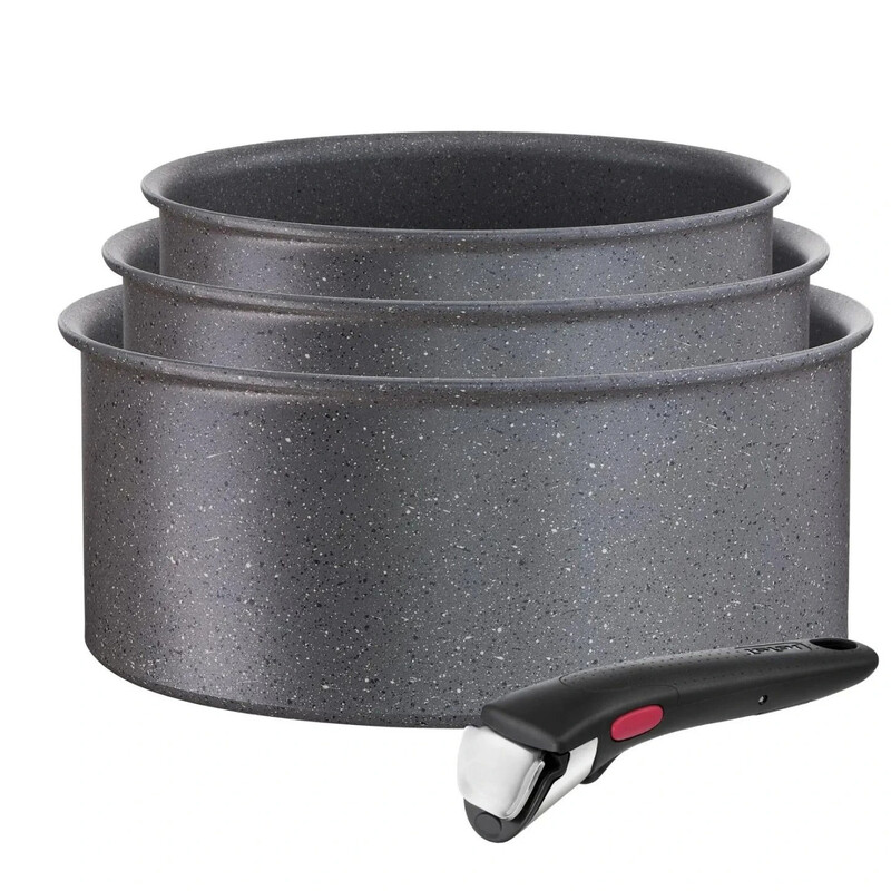 Batterie De Cuisine 3 Pièces Empilable Acier Inoxydable Revêtement Anti adhésif Tous Feux Dont Induction Poignée Amovible Ingenio Natural Force Tefal Le Lot - vue 1