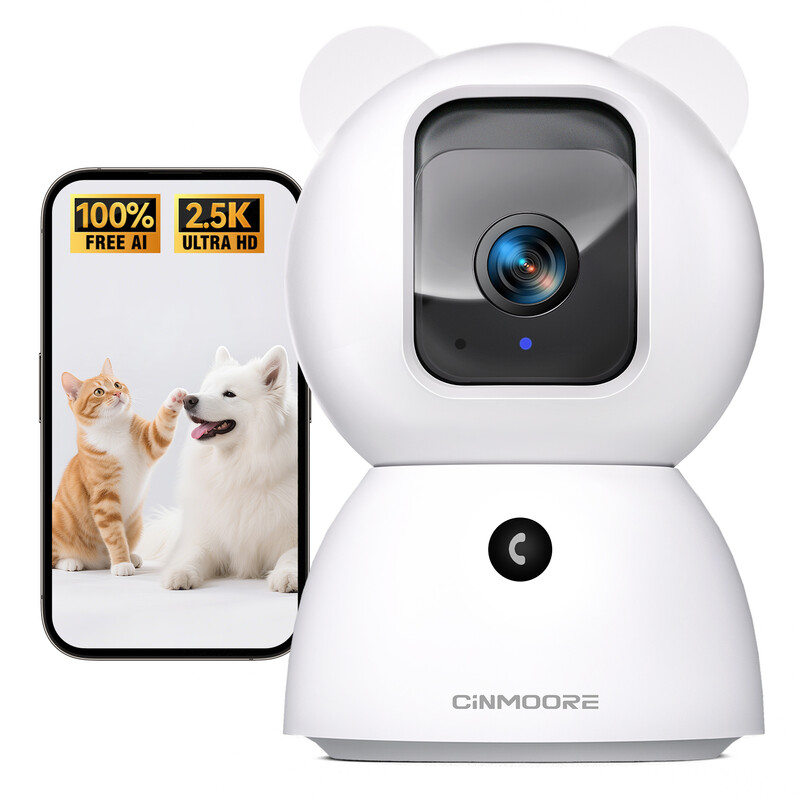 CINMOORE 2.5K Security Camera Indoor, Non-Subscription AI Person/Pet/Cry Detection, 4MP Pets/Dogs/Cats Camera, Phone App, Pan Tilt 2.4GHz WiFi Cameras for Home Security, Full Duplex 2-Way Audio, IR Night Vision