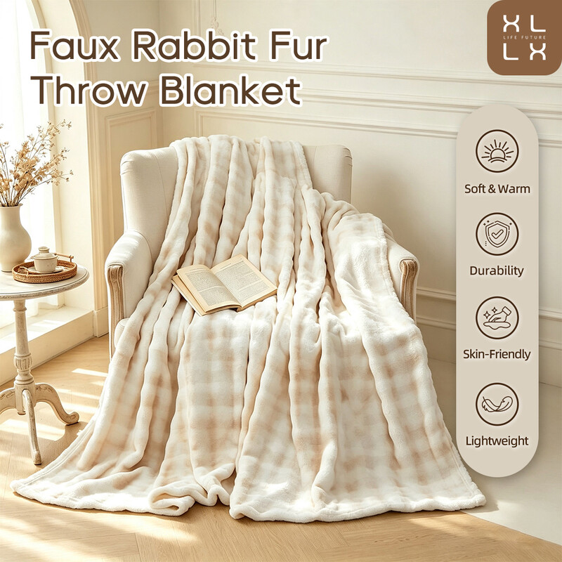 XLLX 1 stuk gradiënt warme imitatierabbenbont plaid, pluche deken met bubbels, decoratieve plaid voor bank, sofa, slaapkamer & woonkamer, 150x200 cm