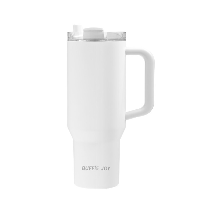 BUFFi5 JOY 316L Geschenk-Trinkbecher aus Edelstahl für den Schreibtisch, 1200 ml, weiß