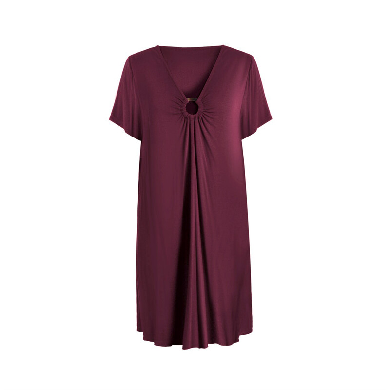 v-neck wine red short sleeved dress L