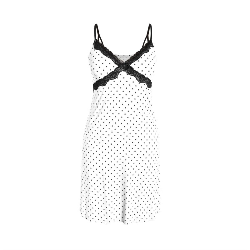 narrow lace v-neck white polka dot suspender dress L