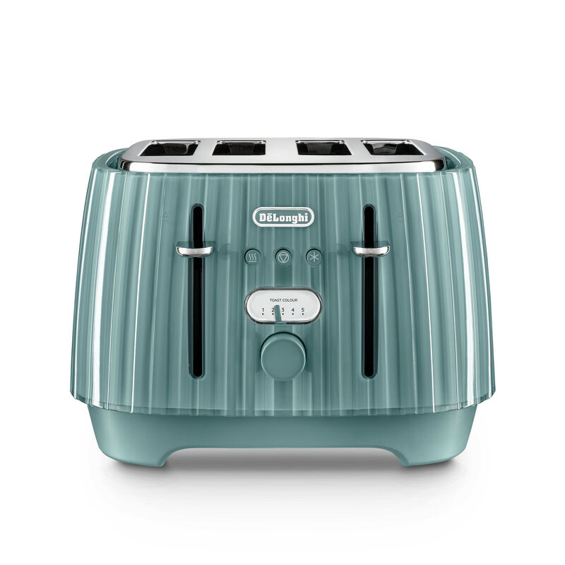 De'longhi Ballerina 4 Slice Toaster, Extra-Wide Slots, Plissé Texture, Laguna Green -