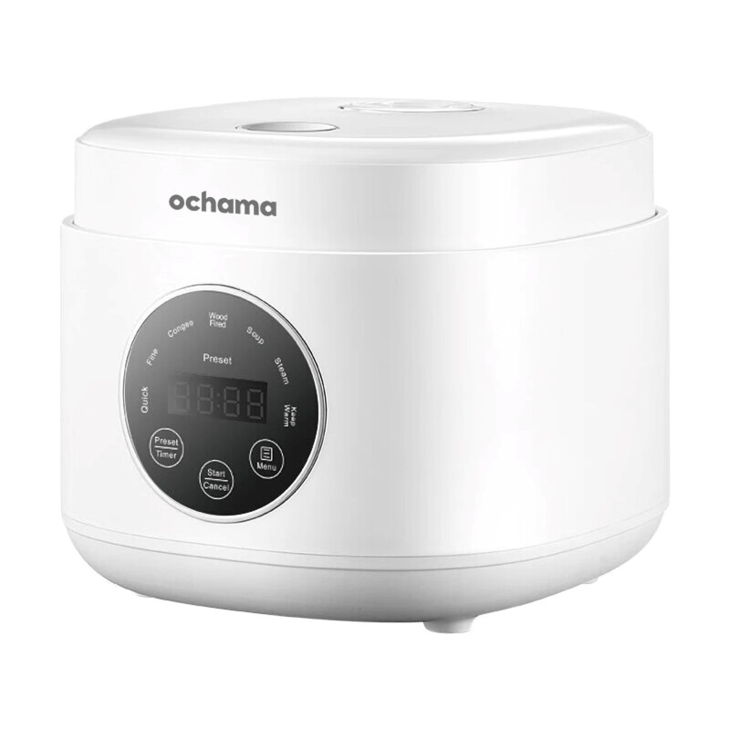 Ochama Rijstkoker 2 L, 500 W, Binnenpot met PFOA‑vrije keramische coating, Geschikt voor 2‑3 personen, 7 kookfuncties, Timer en warmhoudfunctie, Inclusief stoommandje en rijstlepel