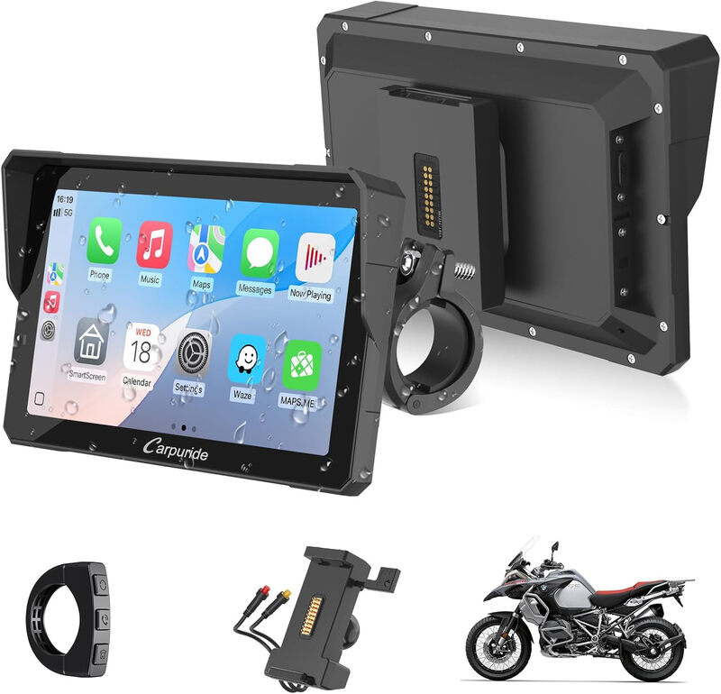 W702S Pro Motorcycle Carplay Screen with BM05 Mount for Plug-and-Play, Wireless CarPl
