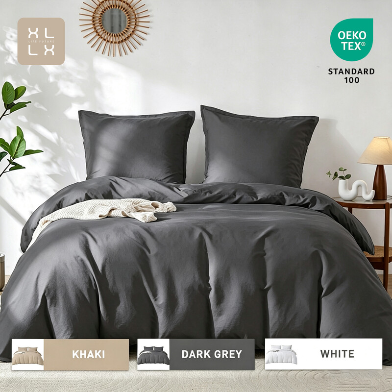 LEBONSOIR Dunkelgraues Bettbezug-Set, 200 x 200 cm/80 x 80 cm x 2, atmungsaktiv, strapazierfähig, weich, bequem, mit Reißverschluss, 3-teilig, enthält 1 Bettbezug und 2 Kissenbezüge, keine Bettdecke