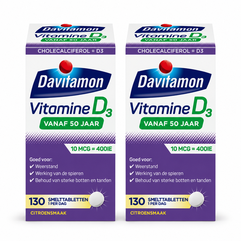 Davitamon Vitamine D3 50+ Citron – 2 × 130 comprimés fondants