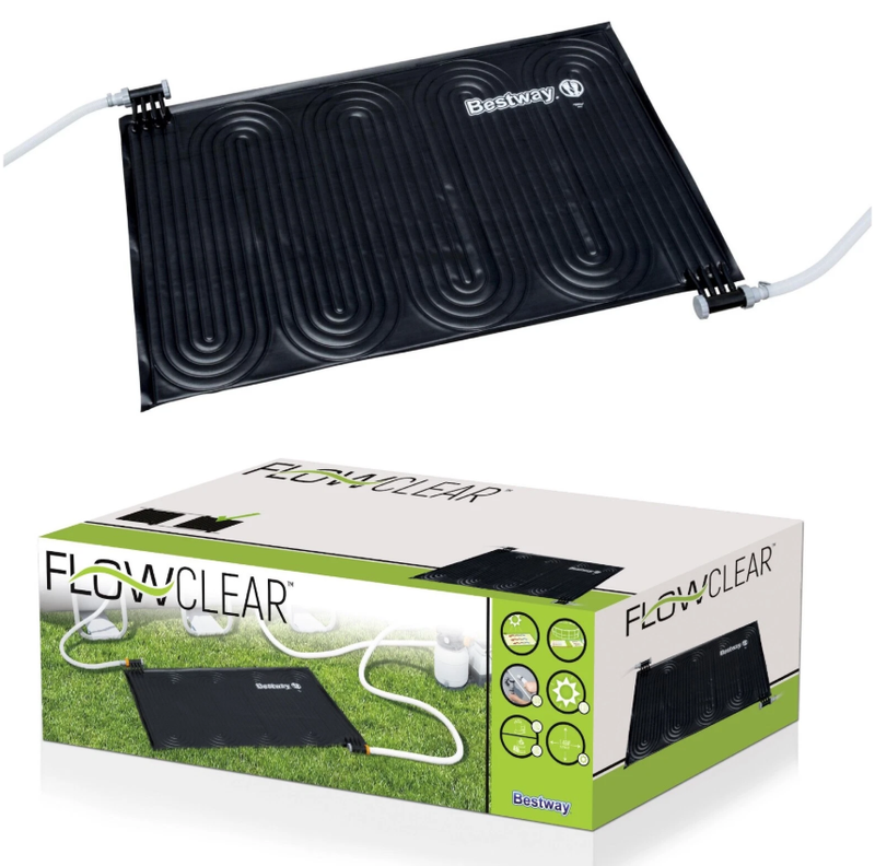 Bestway Flowclear Solar-Heizmatte für Schwimmbecken, Energiefreie Wassererwärmung um bis zu 5 °C, Kompatibel mit Patronen- und Sandfilterpumpen, Inklusive 32 mm Schläuche und 38 mm Adapter