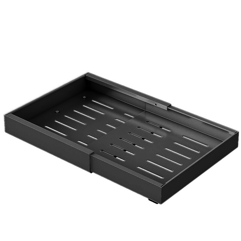 Extendable Storage Rack – Black Small Drill-free Pull-out Basket， Stainless Steel， Ad