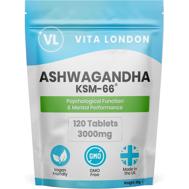 Vl Vita London Vita London Organic Ashwagandha Ksm-66 3000Mg - 120 Tablets - Vegan - Stress Support Supplement