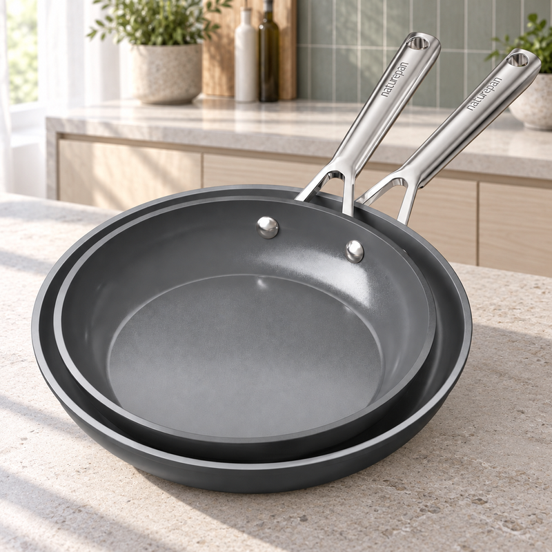 Naturepan Bratpfannen-Set Keramikbeschichtetes Aluminium Antihaft Induktionsgeeignet 24 28 cm Grau 2-teiliges Set