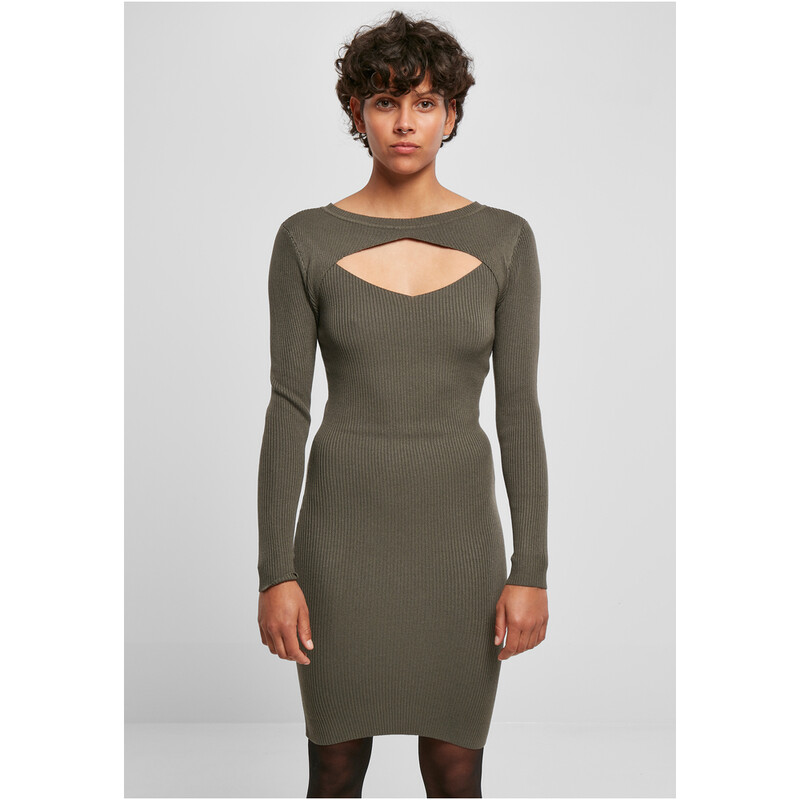 Urban Classics Damen-Dress mit Aussparung, oliv, XL