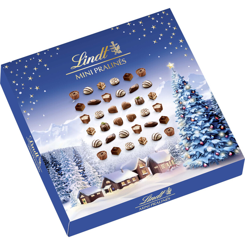 Lindt Mini Pralinés Weihnachts-Schokoladen-Geschenkbox 180 g, 36 festliche Pralinen in 9 Sorten, teilweise alkoholhaltig