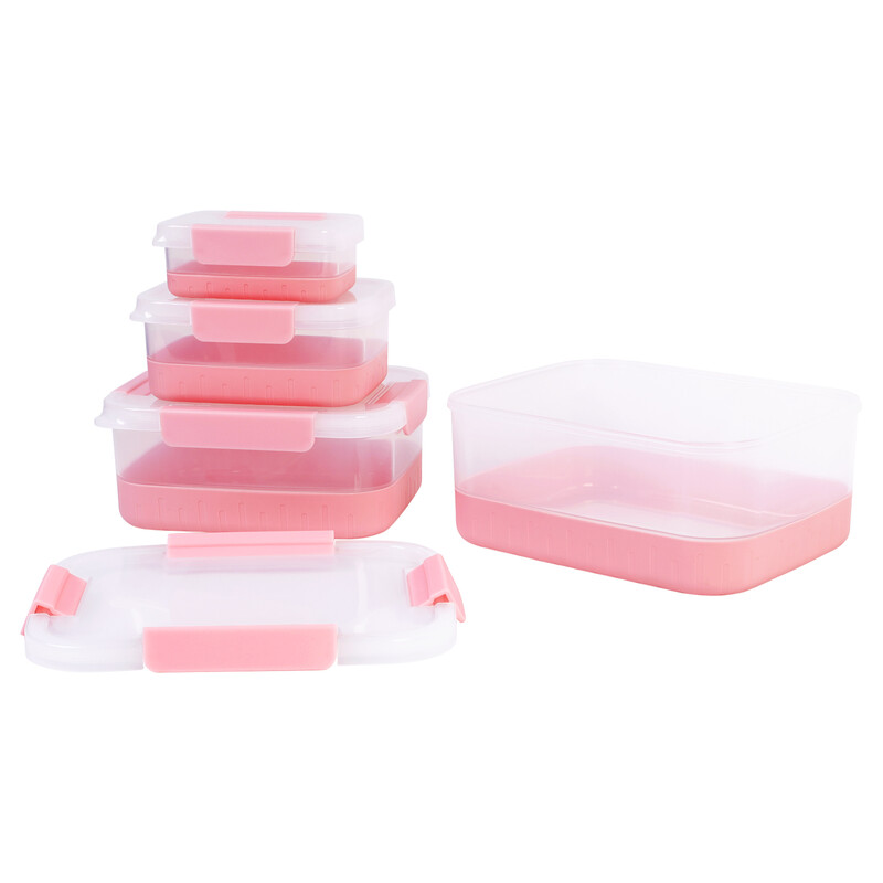 BoxedHome set van 4 bewaardozen, roze, BPA-vrij, stapelbaar, lekvrij met siliconen afdichtingsring, waterdicht, vaatwasserbestendig, geschikt voor keuken en kantoor