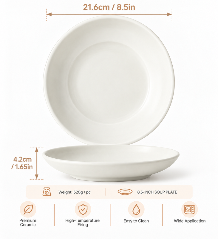 JIWOO ZEN 8,5 Zoll mattweiß elegante Keramik-Servierschale mittelgroß – ein Must-have für Pasta, Salate und Suppen 1 PCS