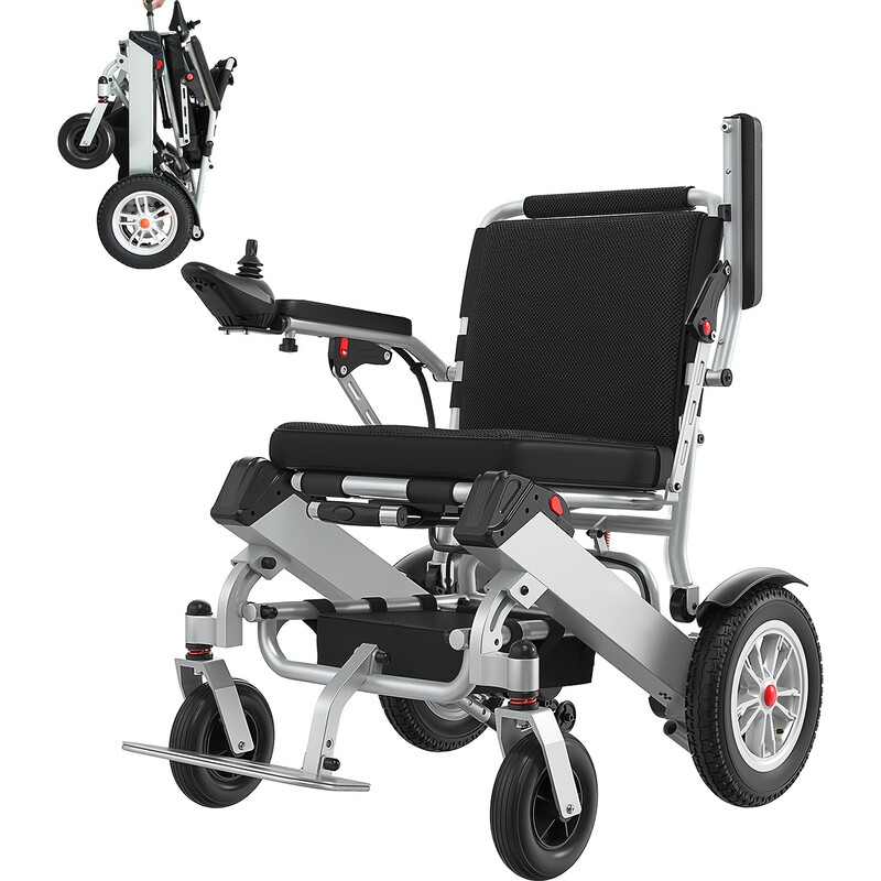 Aluminium opvouwbare elektrische rolstoel voor en achter, lithiumbatterij lange actieradius vervoermiddel voor ouderen