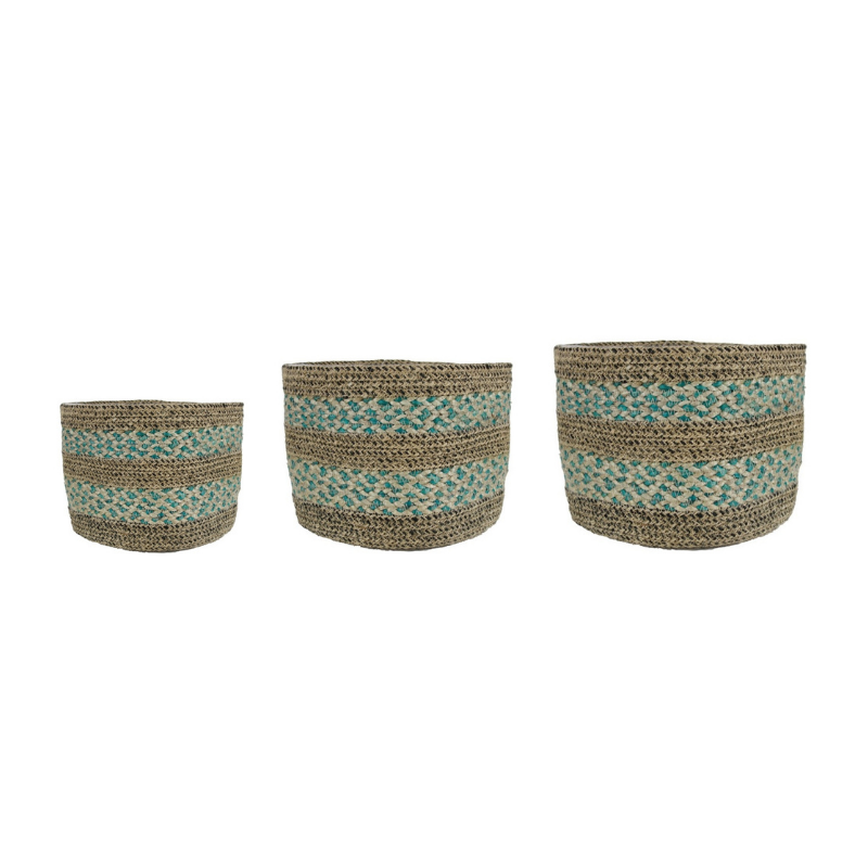 Skalo Seagrass Lined Basket Aqua Set of 3