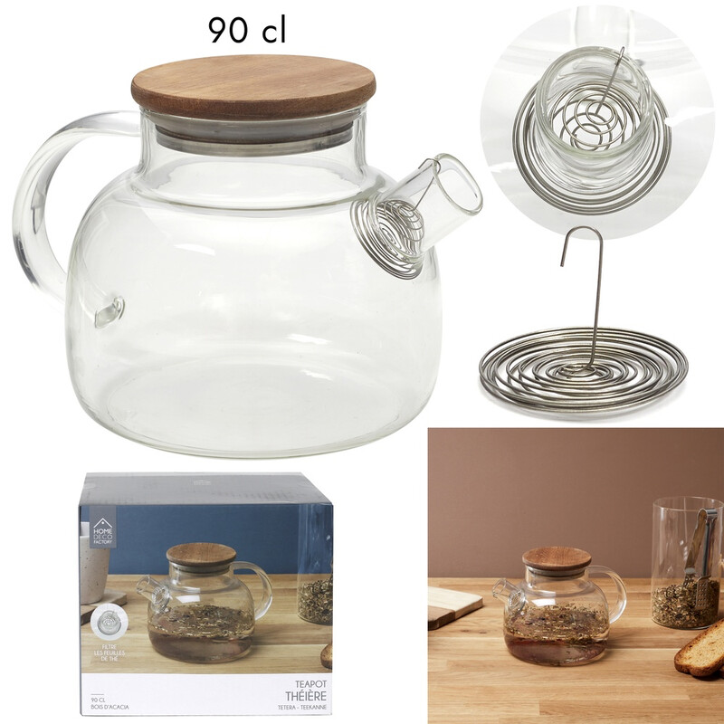 HOME DECO FACTORY KA0095 Théière en Verre 90Cl avec Couvercle en Acacia Design élégant pour thé café et infusions idéale pour apéritifs et Moments conviviaux - vue 2