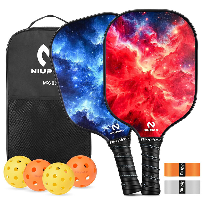 NIUPIPO Pickleball Paddles Set van 2 – Glasvezel Materiaal, Polypropyleen Honingraatkern, USAPA Gecertificeerd, Lichtgewicht Ontwerp, Comfortabele Grip, Ideaal voor Beginners en Gevorderde Spelers, MX-80