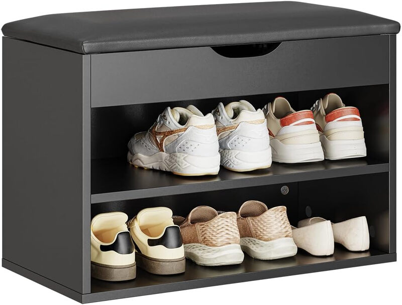 SoBuy 3-in-1 Schuhbank mit Sitz und Stauraum, Schwarzes Schuhregal für Flur & Eingangsbereich, Kleine Wohnungen, 60 x 30 x 43 cm, FSR25-SCH