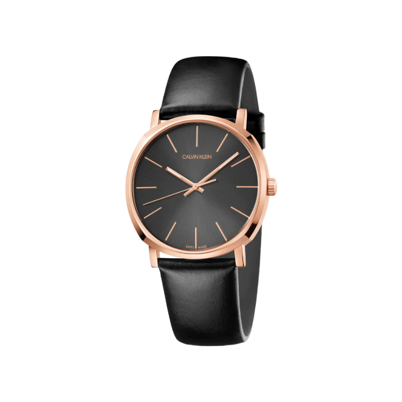 K8Q316C3 Rose Gold Plated Stainless Steel Posh Dark Black Leather Strap Watch
