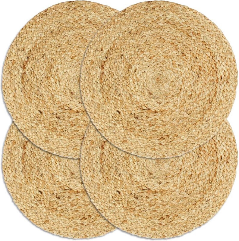 vidaXL Jute placemats set van 4 - Rond, 38 cm, Natuurlijk