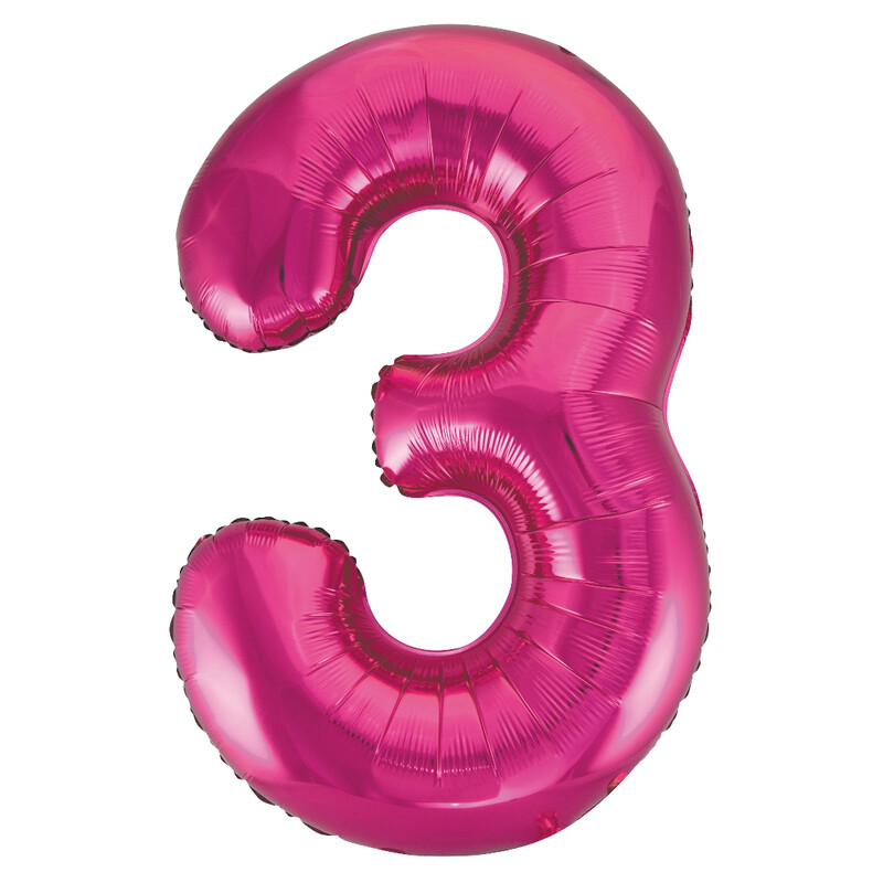 Unique Giant Number 3 Balloon, Pink, 86cm