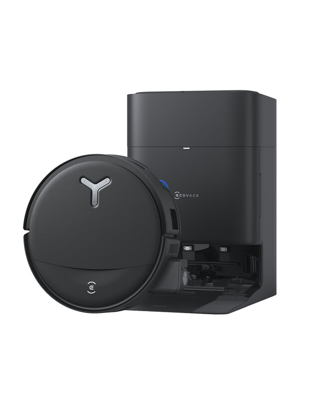 ECOVACS T80 S OMNI robotstofzuiger met dweilfunctie (Zwart) met All-in-One OMNI-station, tot 24.800 Pa zuigkracht, OZMO ROLLER 2.0 met TruEdge 3.0 extreme randreiniging, TruEdge 3D-sensor, ZeroTangle 3.0, AIVI 3D 3.0, dweil-, zij- en hoofdborstel optillen