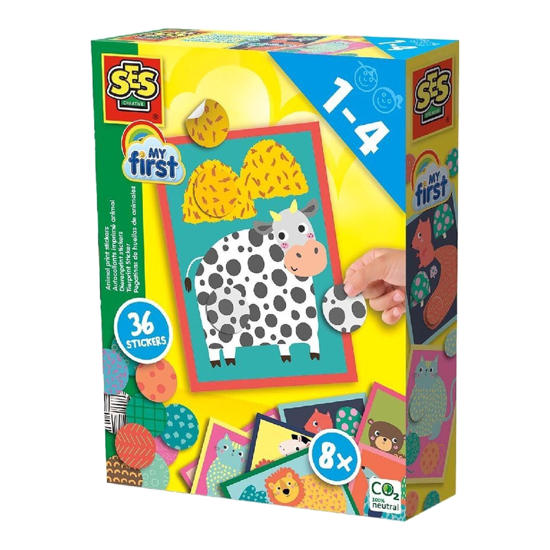 SES Mijn Eerste Dierenprint Stickerset - 8 Dierenkaarten, Kindvriendelijk