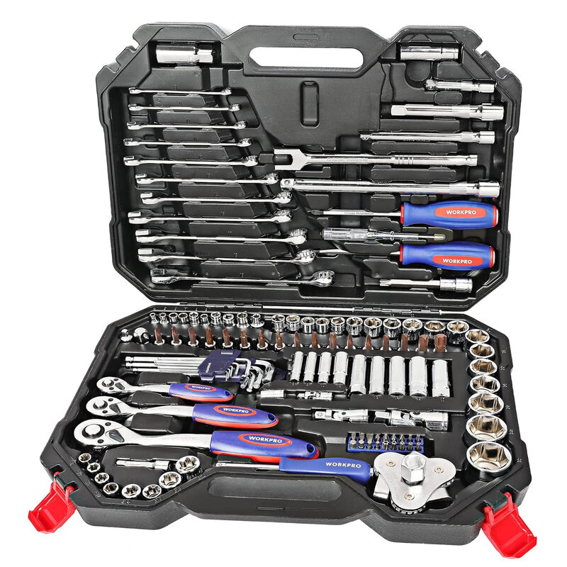 123-Piece Drive Socket Set, 1/2", 1/4", 3/8" CR-V Mechanic Tool Set with Quick-Releas
