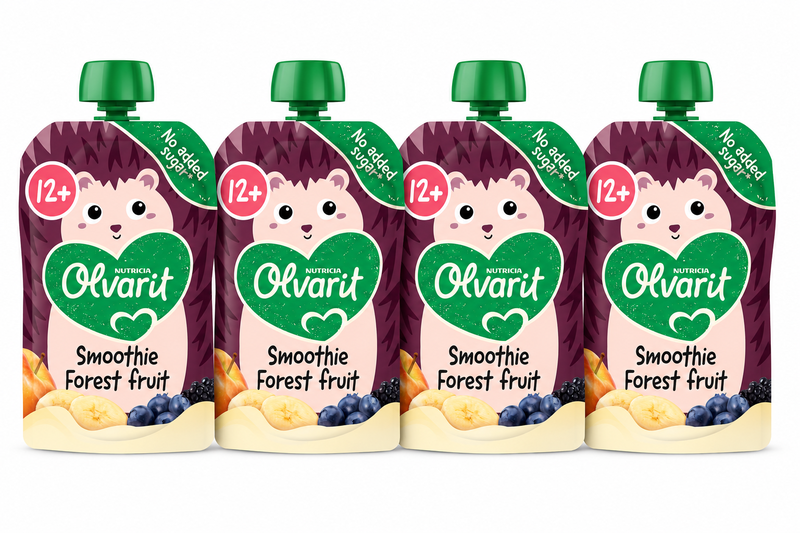 Olvarit Knijpfles Fruit Smoothie Gemengde Bessen 12 M+ 100 g * 4