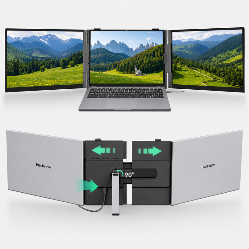 Blackview DCM8 Pro 15,3" FHD, Draagbare Dual-Screen Monitor met Echte One-Cable Setup (USB-C), 4,5 mm, 1,2 kg, Oogbescherming, voor Laptop/Telefoon/Switch/PS5