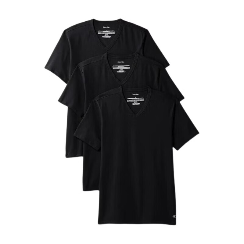 Calvin Klein Herren Kurzarm V-Ausschnitt T-Shirt – 3er-Pack – Baumwoll-Stretch-Mischung – Schwarz – Größe