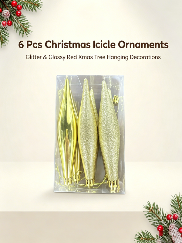 JU7CER six 14cm diamond shaped Christmas tree decorations. Suitable for Christmas decoration, can decorate Christmas balls in gold color