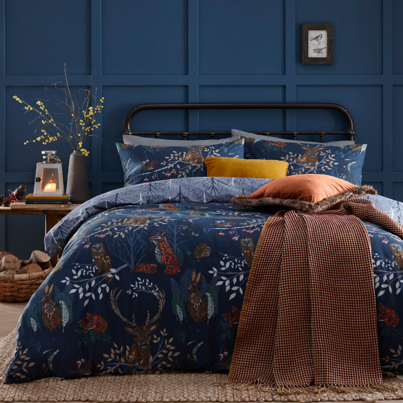 Duvet Cover Set Forest Fauna Navy Single