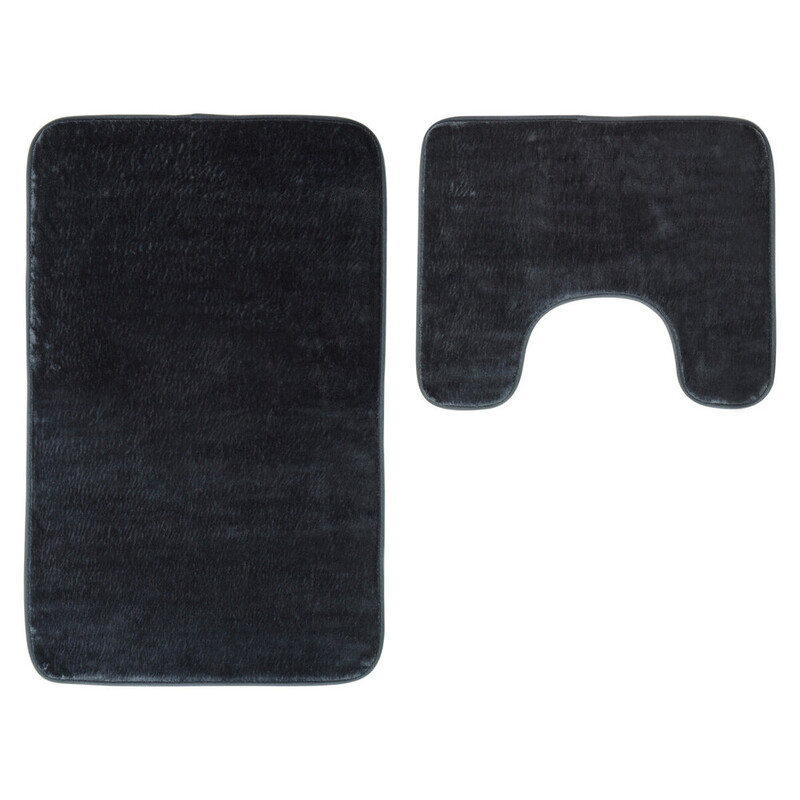Bath Mat & Pedestal Set Soak Microfibre Plush Charcoal 50x80cm
