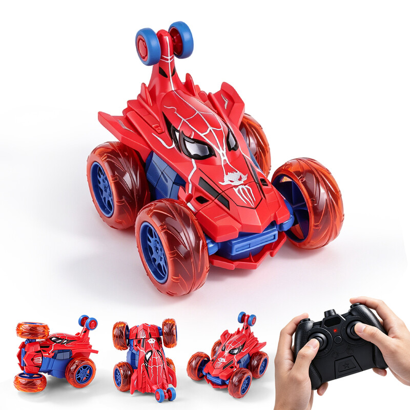Spider RC Car Toy, Cool Rechargeable 4WD Stunt Remote Control Car with 360° Flips & Bright Lights, Fun Outdoor Toy Gift for Kids Ages 4-12, Ideal for Birthday or Christmas