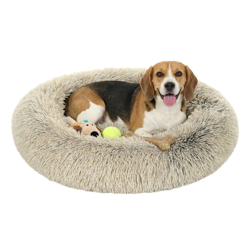 JOYFURNOS Hondenbed, Ronde donutmat, Bank, Uitneembaar en wasbaar middelkussen, Zachte pluche stof, Diameter: 70 cm, Kaki