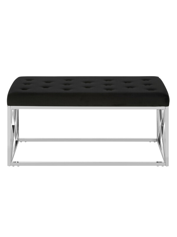 Ottoman Bench Allure Silver Finish/Black Velvet