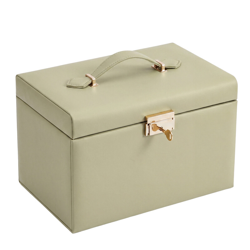 Ochama 3-Layer Jewelry Storage Box with Lock, Organizer with Handle and 2 Drawers, Gift for Women, Travel, Green