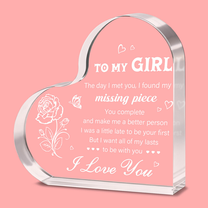 1pc Romantic Crystal Heart, "TO MY GIRL" Valentine's Gift with "I Want All of My Last
